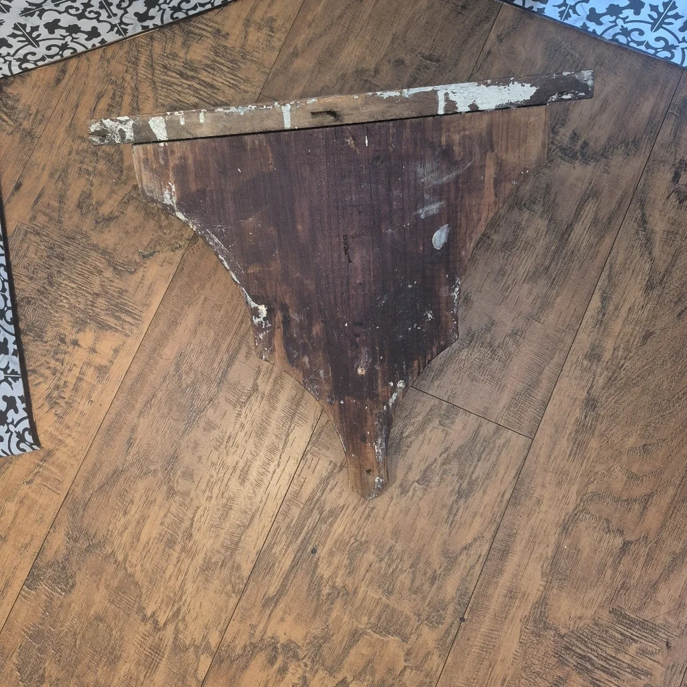 Rustic 1960's Wooden Shelf Wall Hanging Dark Stained 14'L 13.5'T 7.5D